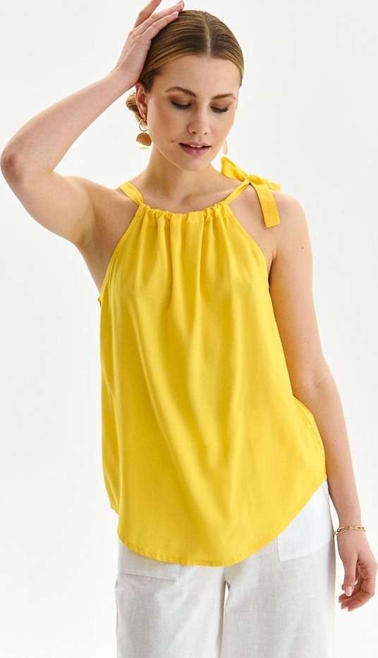 Żółta bluzka Top Secret z okrągłym dekoltem na ramiączkach