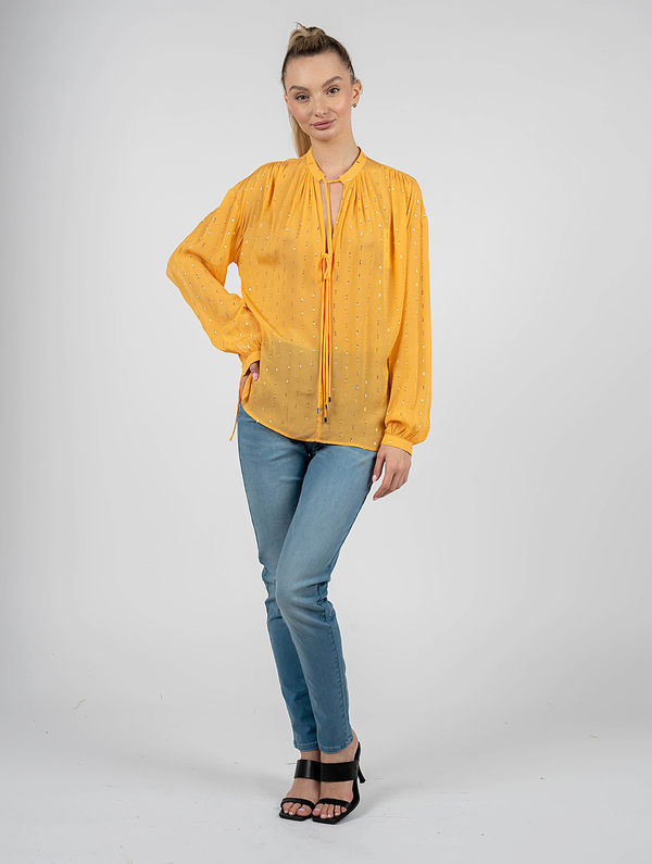 Żółta bluzka ubierzsie.com z długim rękawem
