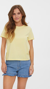 Żółta bluzka Vero Moda z okrągłym dekoltem z krótkim rękawem