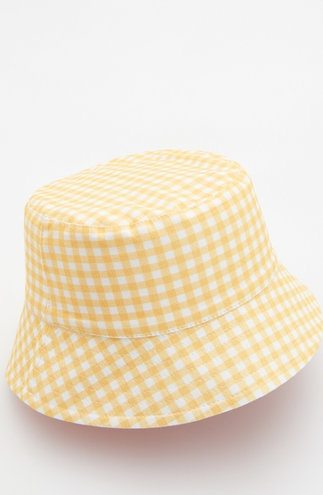 Żółta czapka Reserved w krateczkę