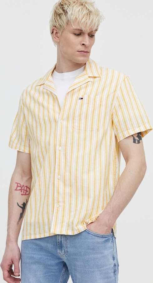 Żółta koszula Tommy Jeans z krótkim rękawem w stylu casual z bawełny
