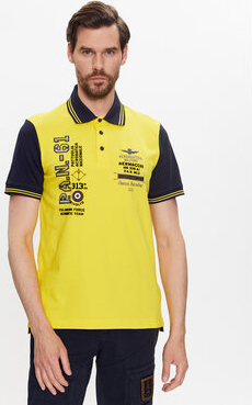 Żółta koszulka polo Aeronautica Militare z krótkim rękawem w młodzieżowym stylu