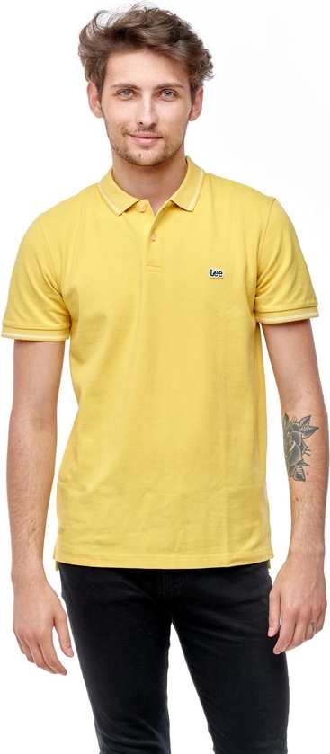 Żółta koszulka polo Lee w stylu casual z bawełny z krótkim rękawem