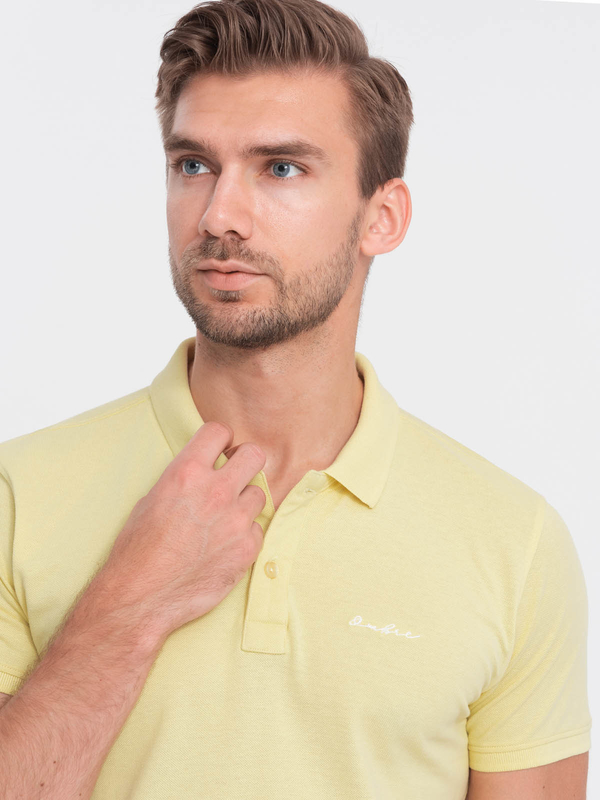 Żółta koszulka polo Ombre z bawełny z krótkim rękawem