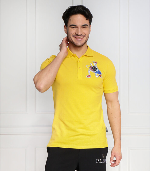 Żółta koszulka polo Philipp Plein w stylu casual z krótkim rękawem