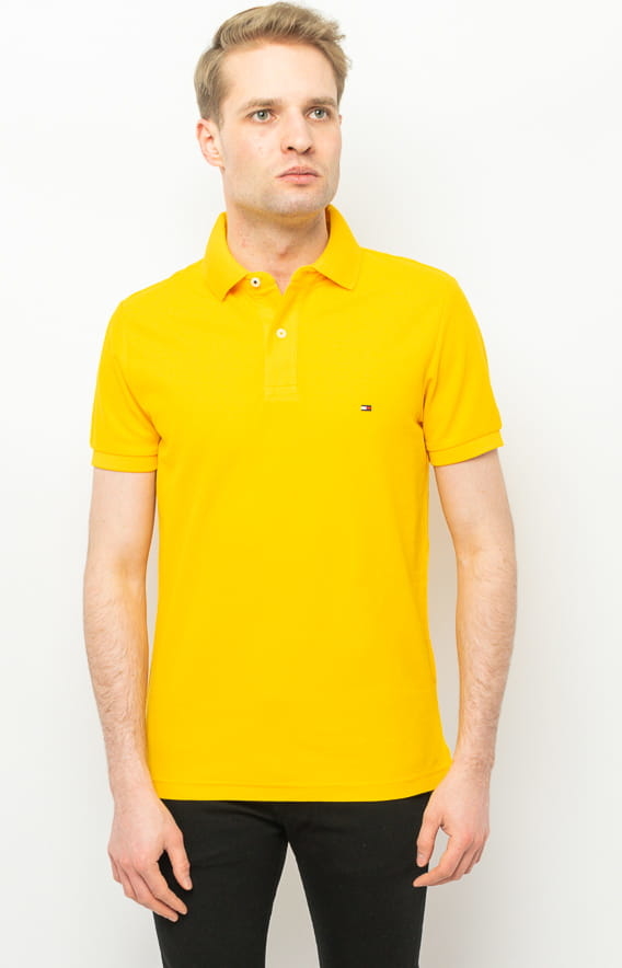 Żółta koszulka polo Tommy Hilfiger z bawełny z krótkim rękawem