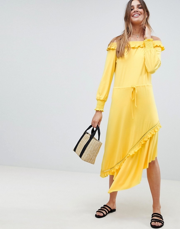Żółta sukienka Asos Design z długim rękawem