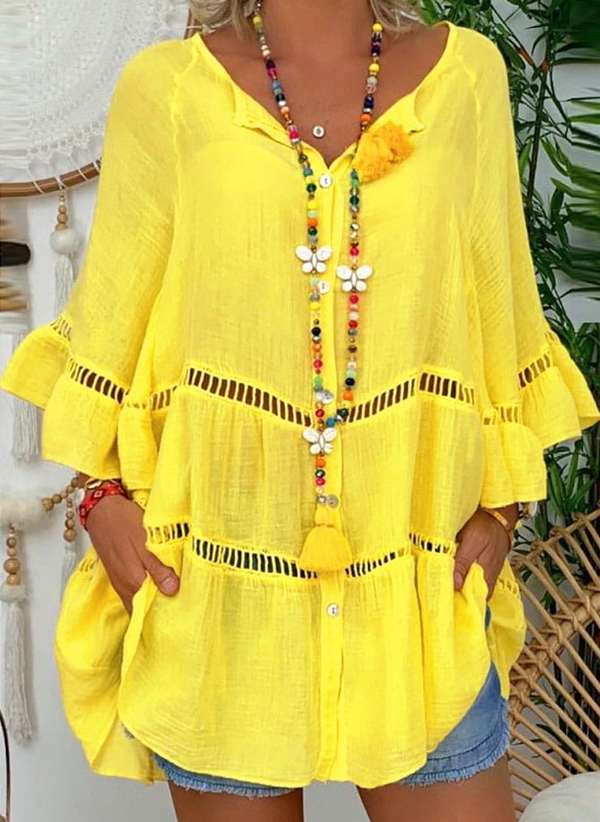Żółta sukienka Attirra z długim rękawem w stylu casual
