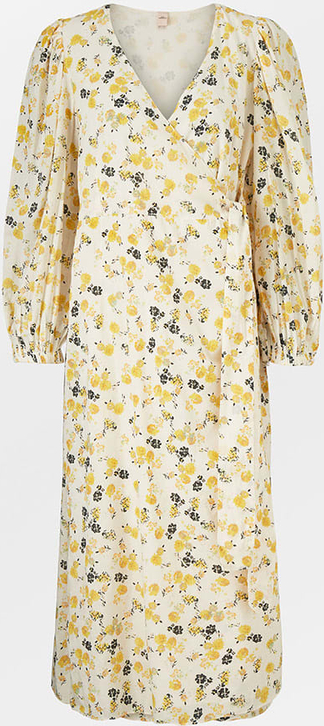 Żółta sukienka Becksöndergaard prosta w stylu casual z dekoltem w kształcie litery v