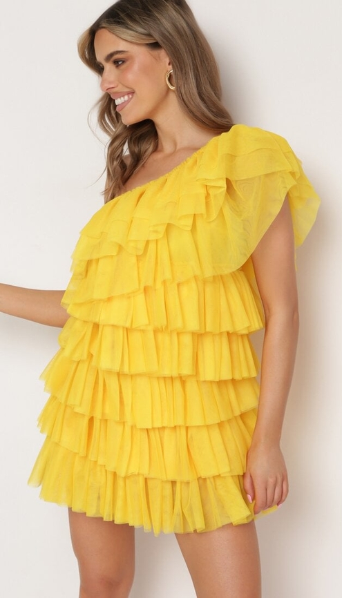Żółta sukienka born2be mini z krótkim rękawem w stylu casual