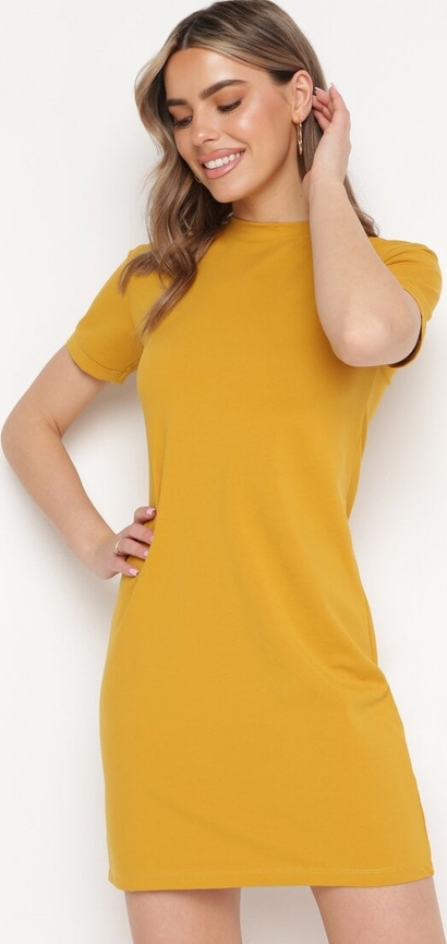 Żółta sukienka born2be t-shirt z bawełny w stylu casual
