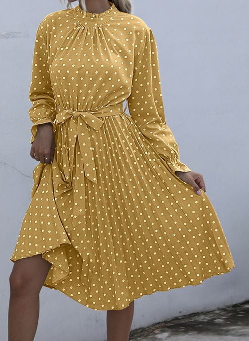 Żółta sukienka Cikelly w stylu casual z długim rękawem
