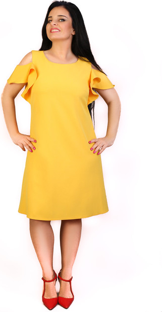 Żółta sukienka Exclusive Line z tkaniny trapezowa