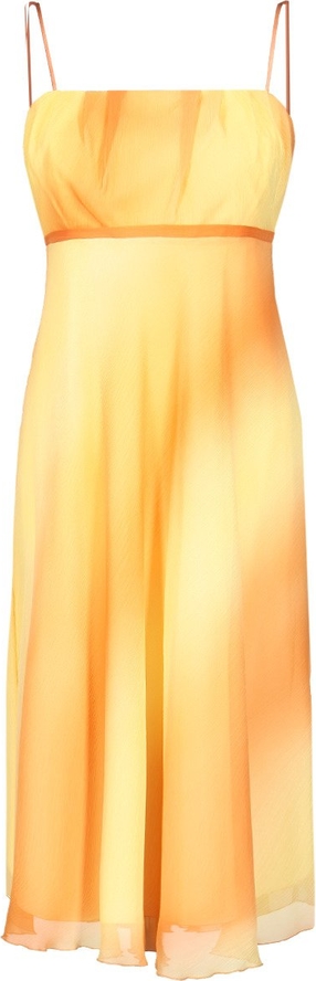 Żółta sukienka Fokus z szyfonu midi rozkloszowana
