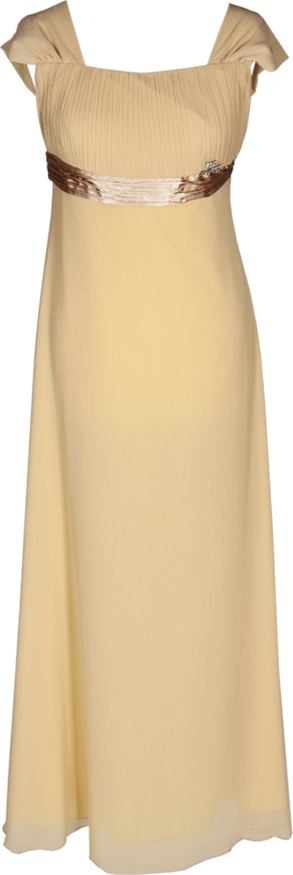 Żółta sukienka Fokus z szyfonu z dekoltem w karo z krótkim rękawem