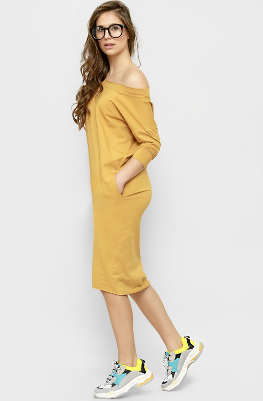 Żółta sukienka Freeshion z długim rękawem maxi