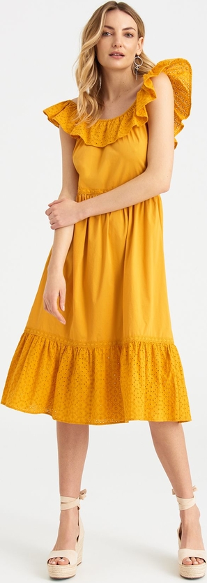 Żółta sukienka Greenpoint hiszpanka trapezowa midi