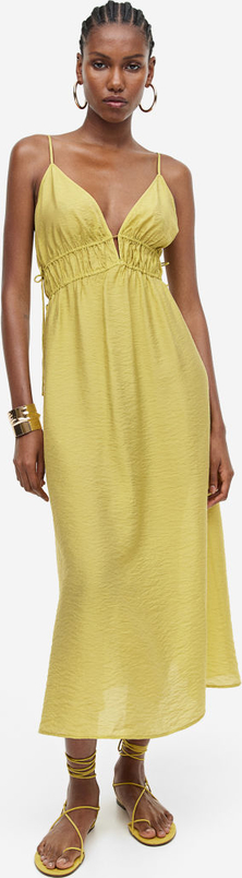 Żółta sukienka H & M z tkaniny na ramiączkach