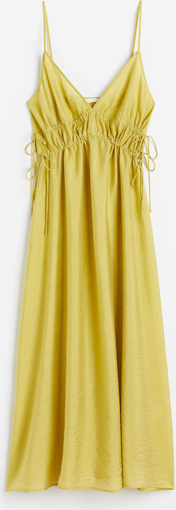 Żółta sukienka H & M z tkaniny z dekoltem w kształcie litery v