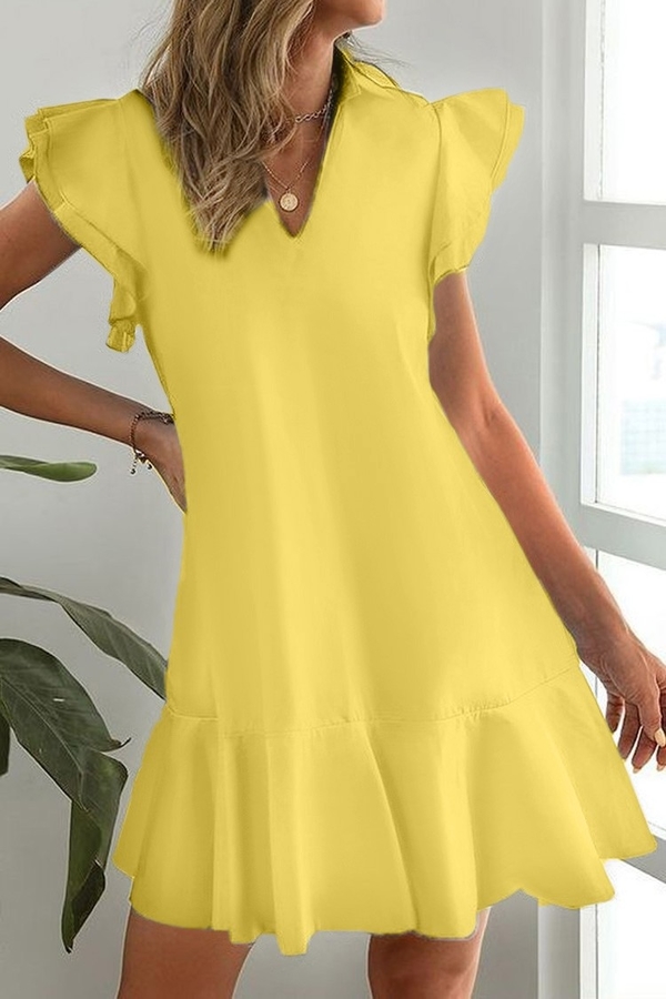 Żółta sukienka IVET z dekoltem w kształcie litery v w stylu casual oversize