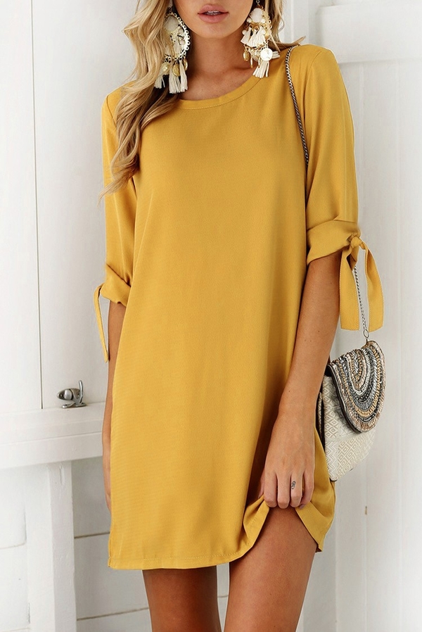 Żółta sukienka IVET z długim rękawem mini