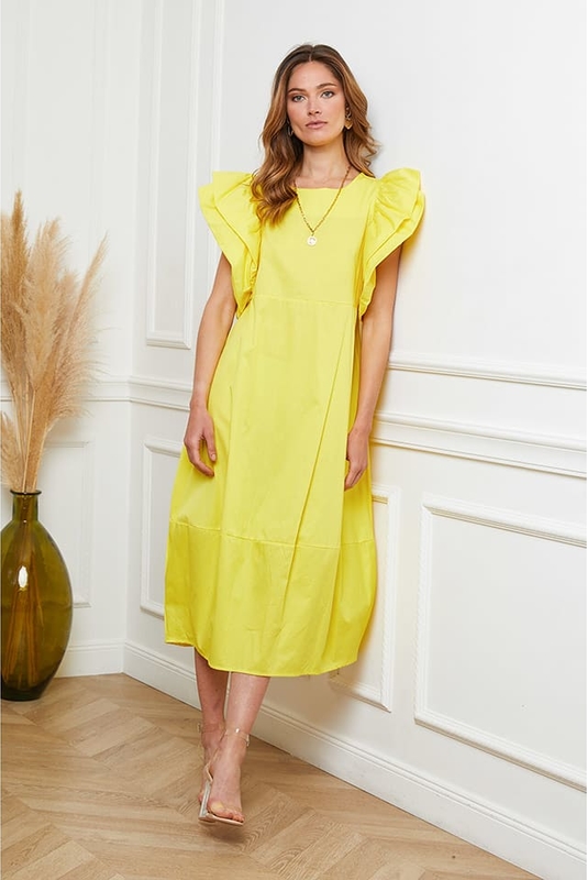 Żółta sukienka Joséfine oversize z krótkim rękawem w stylu casual