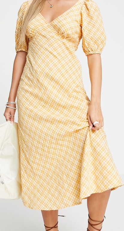 Żółta sukienka New Look midi z krótkim rękawem