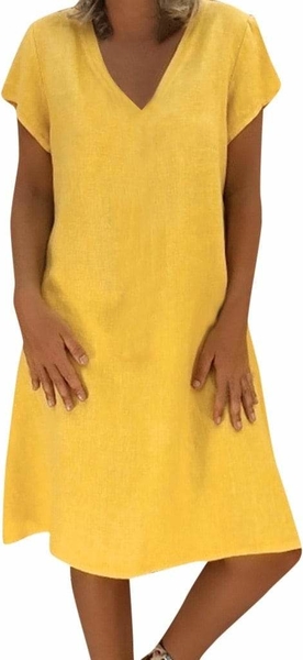 Żółta sukienka Parine.pl z dekoltem w kształcie litery v