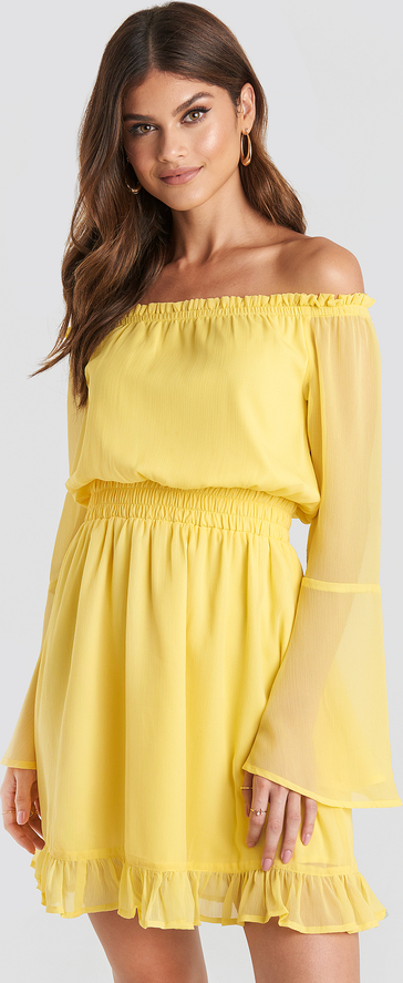Żółta sukienka Paulinye X Na-kd w stylu casual z długim rękawem mini