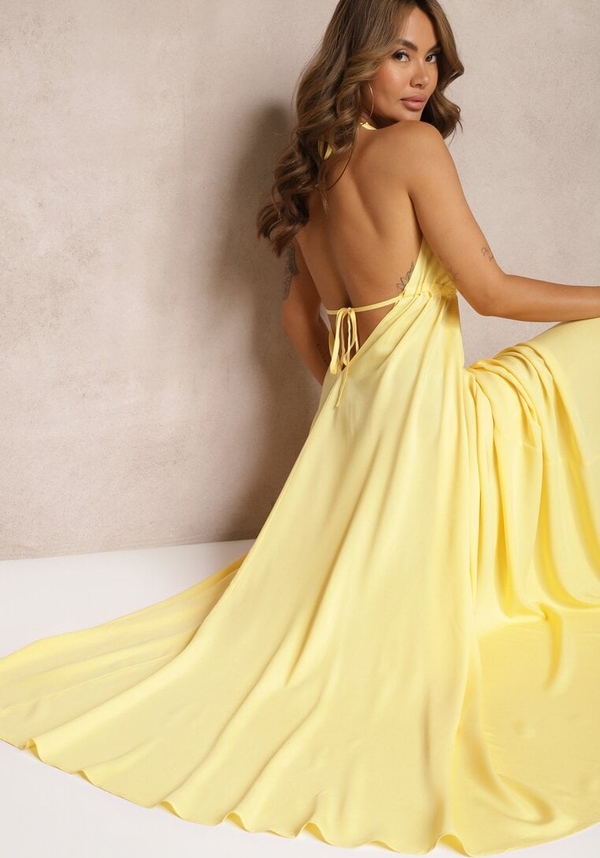 Żółta sukienka Renee z dekoltem w kształcie litery v rozkloszowana maxi