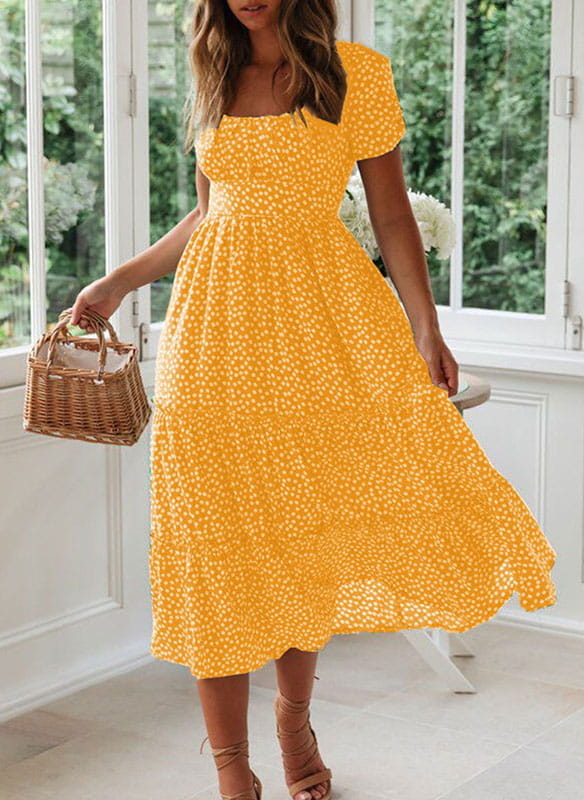 Żółta sukienka Sandbella midi z krótkim rękawem