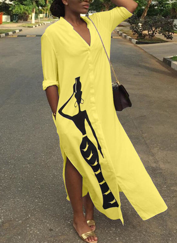 Żółta sukienka Sandbella z długim rękawem koszulowa