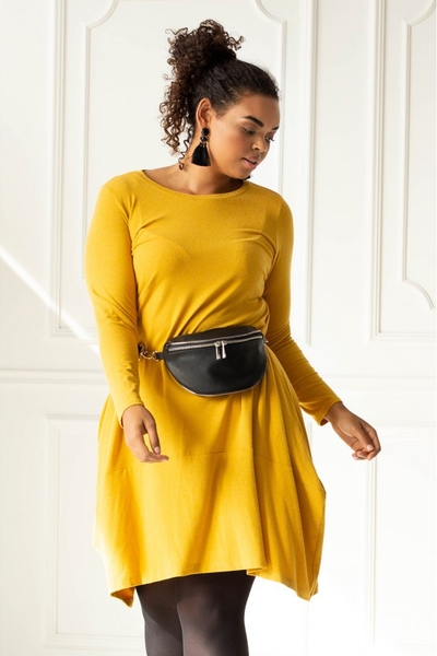 Żółta sukienka Sklep XL-ka z długim rękawem mini