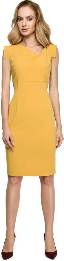 Żółta sukienka Stylove z dekoltem w kształcie litery v bez rękawów midi