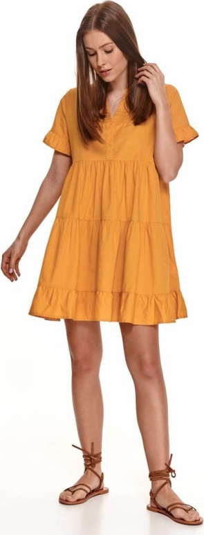 Żółta sukienka Top Secret z dekoltem w kształcie litery v z tkaniny w stylu casual