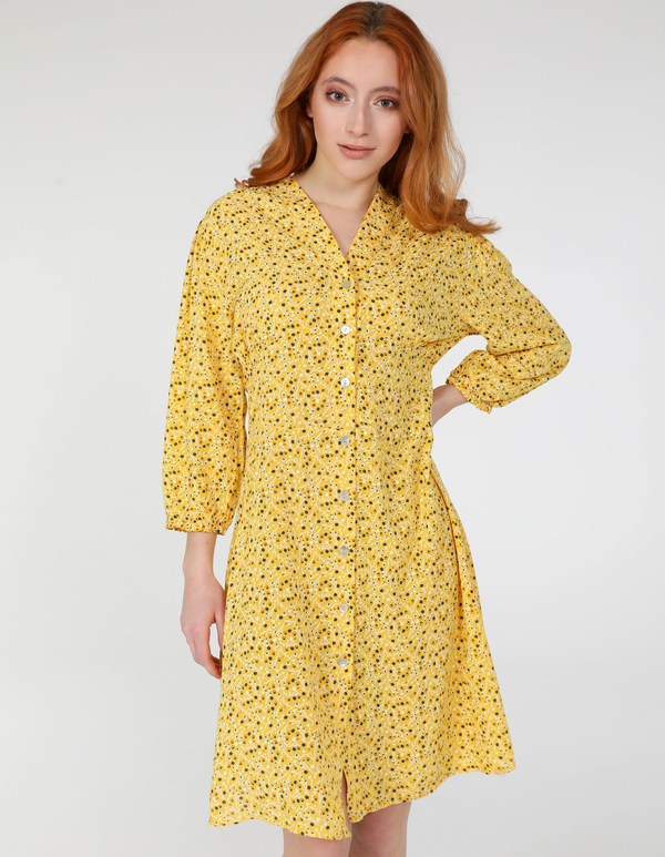 Żółta sukienka Unisono w stylu casual z bawełny mini