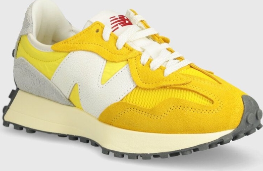 Żółte buty sportowe New Balance z płaską podeszwą w sportowym stylu sznurowane