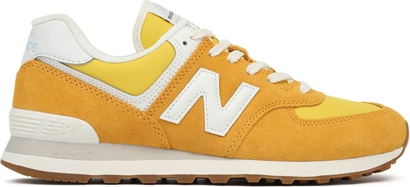 Żółte buty sportowe New Balance z zamszu sznurowane z płaską podeszwą