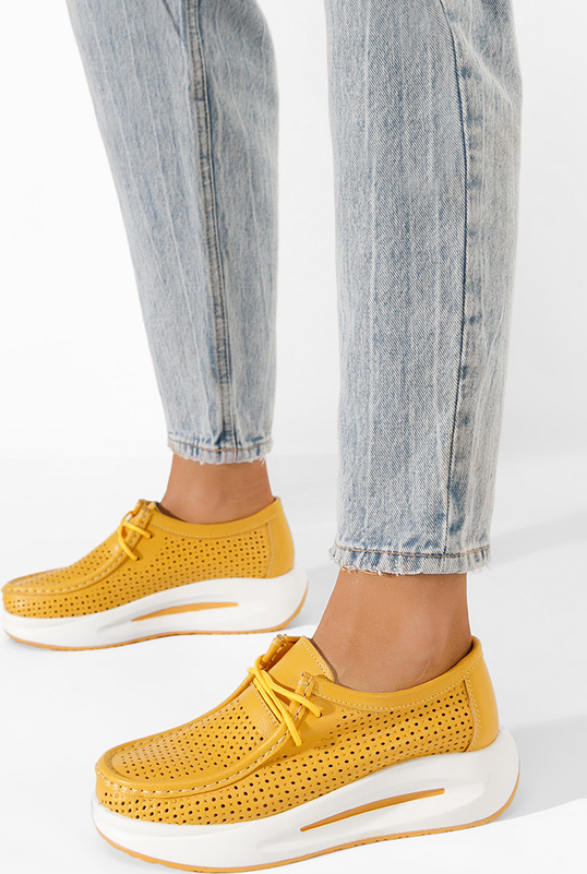 Żółte buty sportowe Zapatos w sportowym stylu ze skóry sznurowane