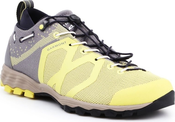 Żółte buty trekkingowe Garmont sznurowane z płaską podeszwą
