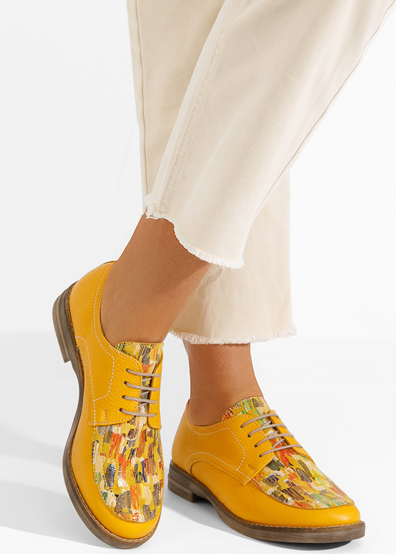 Żółte półbuty Zapatos ze skóry sznurowane