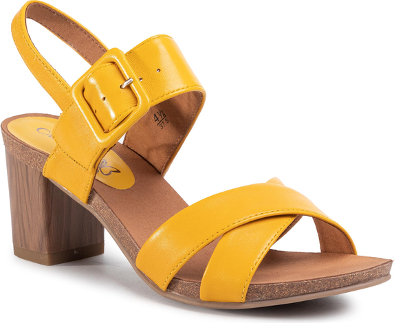 Żółte sandały Caprice ze skóry ekologicznej na obcasie