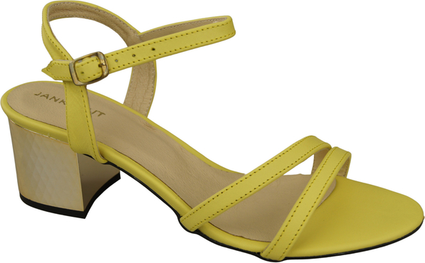 Żółte sandały Elitabut z klamrami na obcasie ze skóry