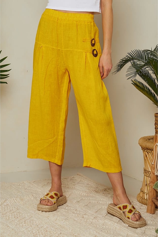 Żółte spodnie Lin Passion z lnu