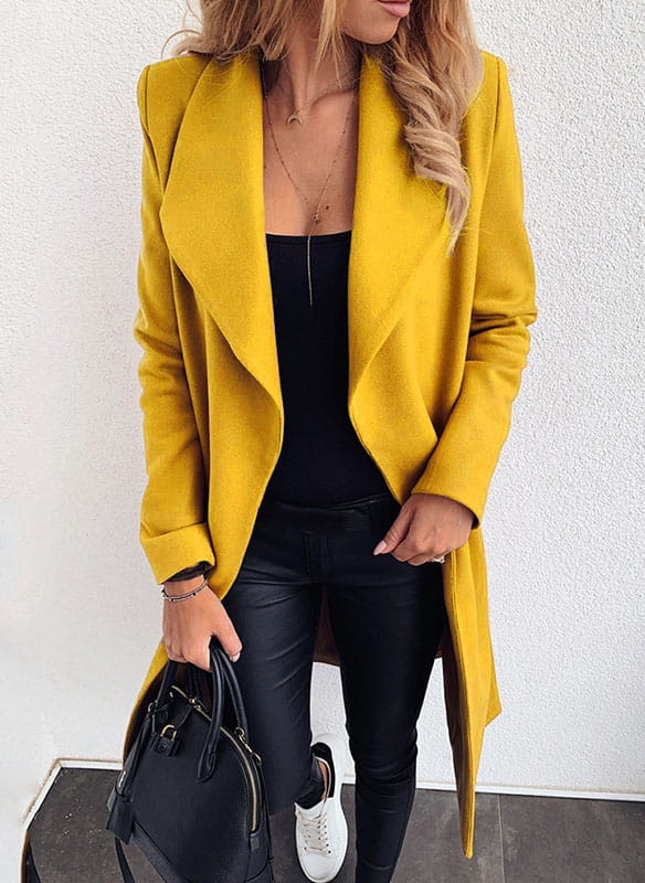 Żółty płaszcz Sandbella w stylu casual z wełny