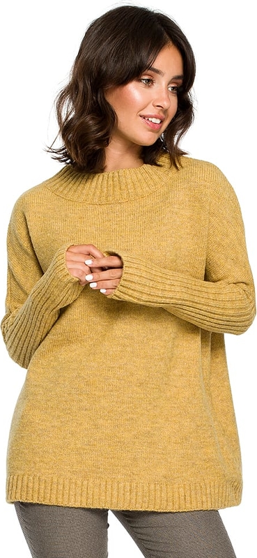 Żółty sweter BeWear w stylu casual z wełny