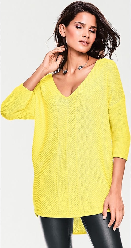 Żółty sweter Heine z bawełny w stylu casual