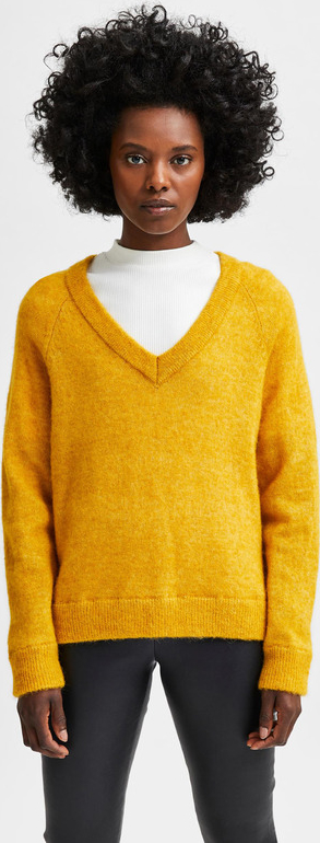Żółty sweter Selected Femme w stylu casual z wełny