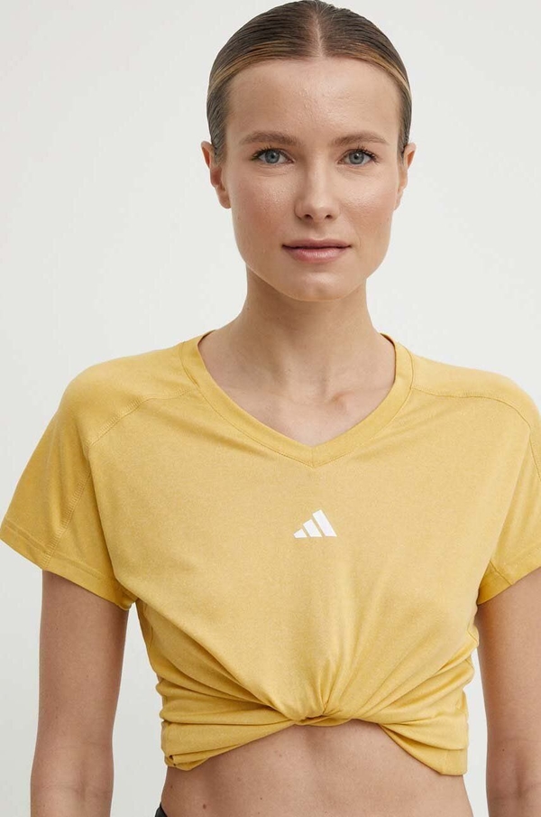 Żółty t-shirt Adidas Performance z okrągłym dekoltem