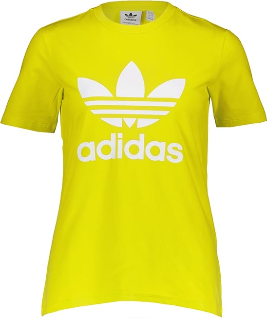 Żółty t-shirt Adidas z bawełny z okrągłym dekoltem